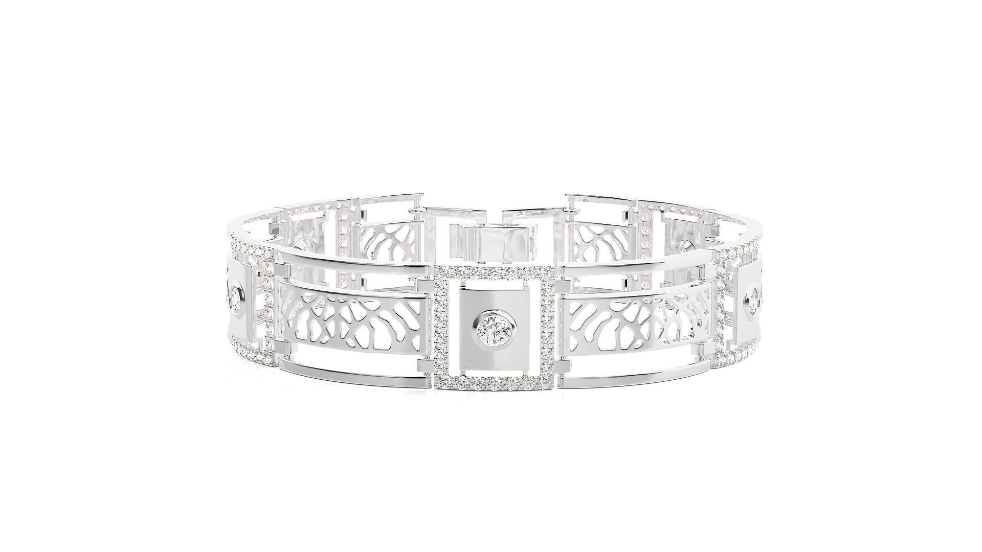 Solitaire Mesh High Jewelry Diamond Bracelet 3dm stl renders 3D print model_12