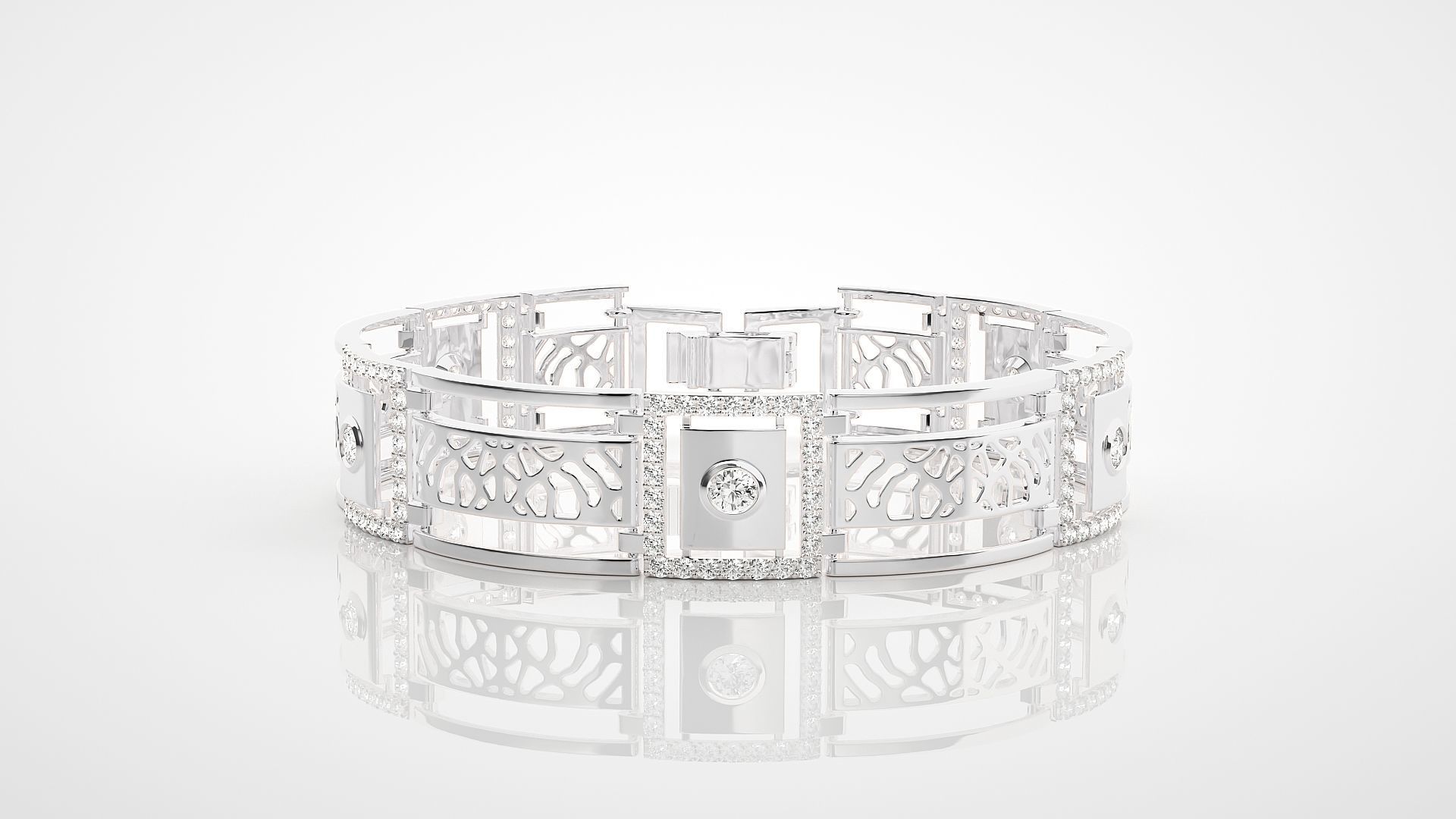 Solitaire Mesh High Jewelry Diamond Bracelet 3dm stl renders 3D print model_13