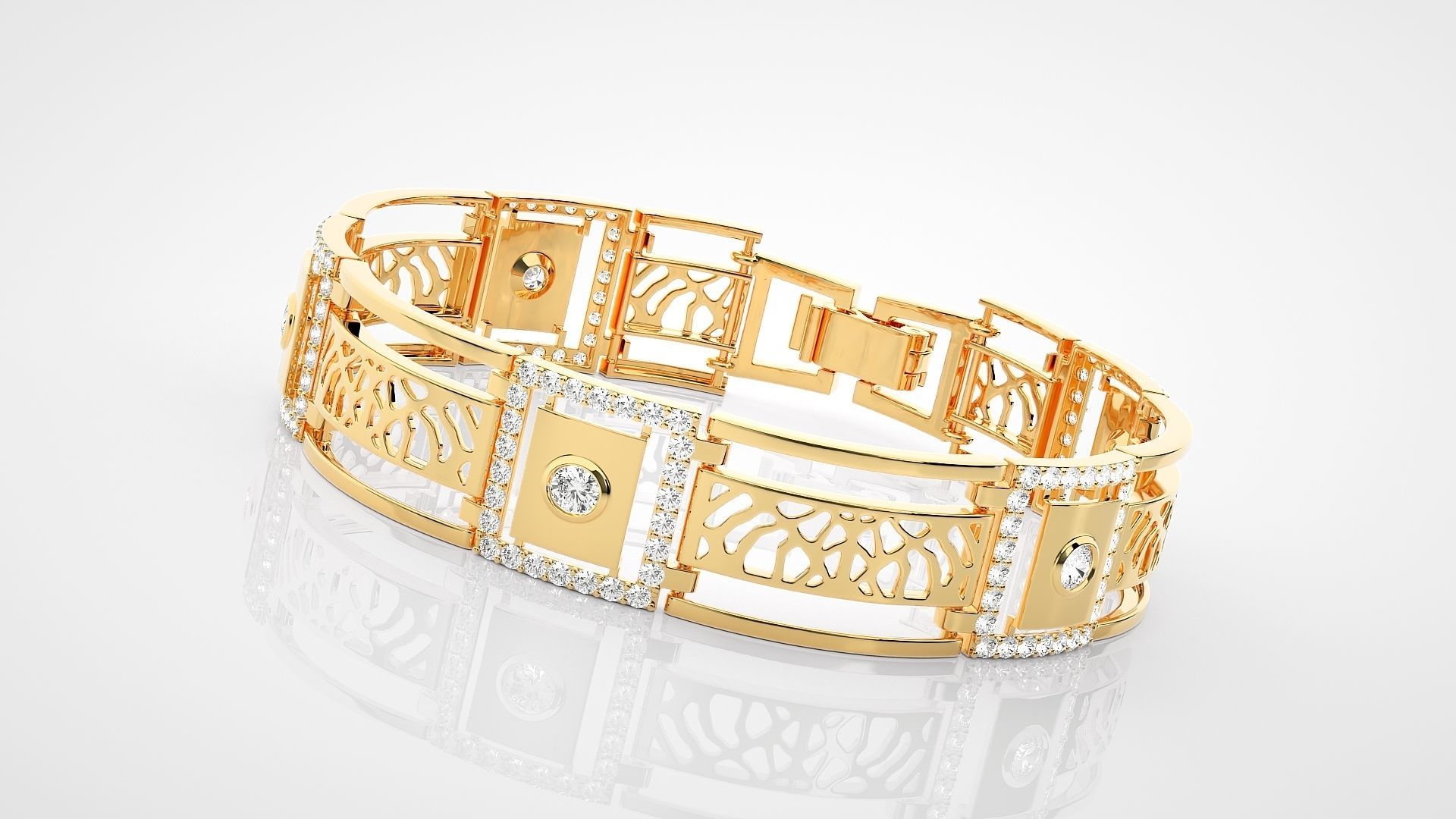 Solitaire Mesh High Jewelry Diamond Bracelet 3dm stl renders 3D print model_16