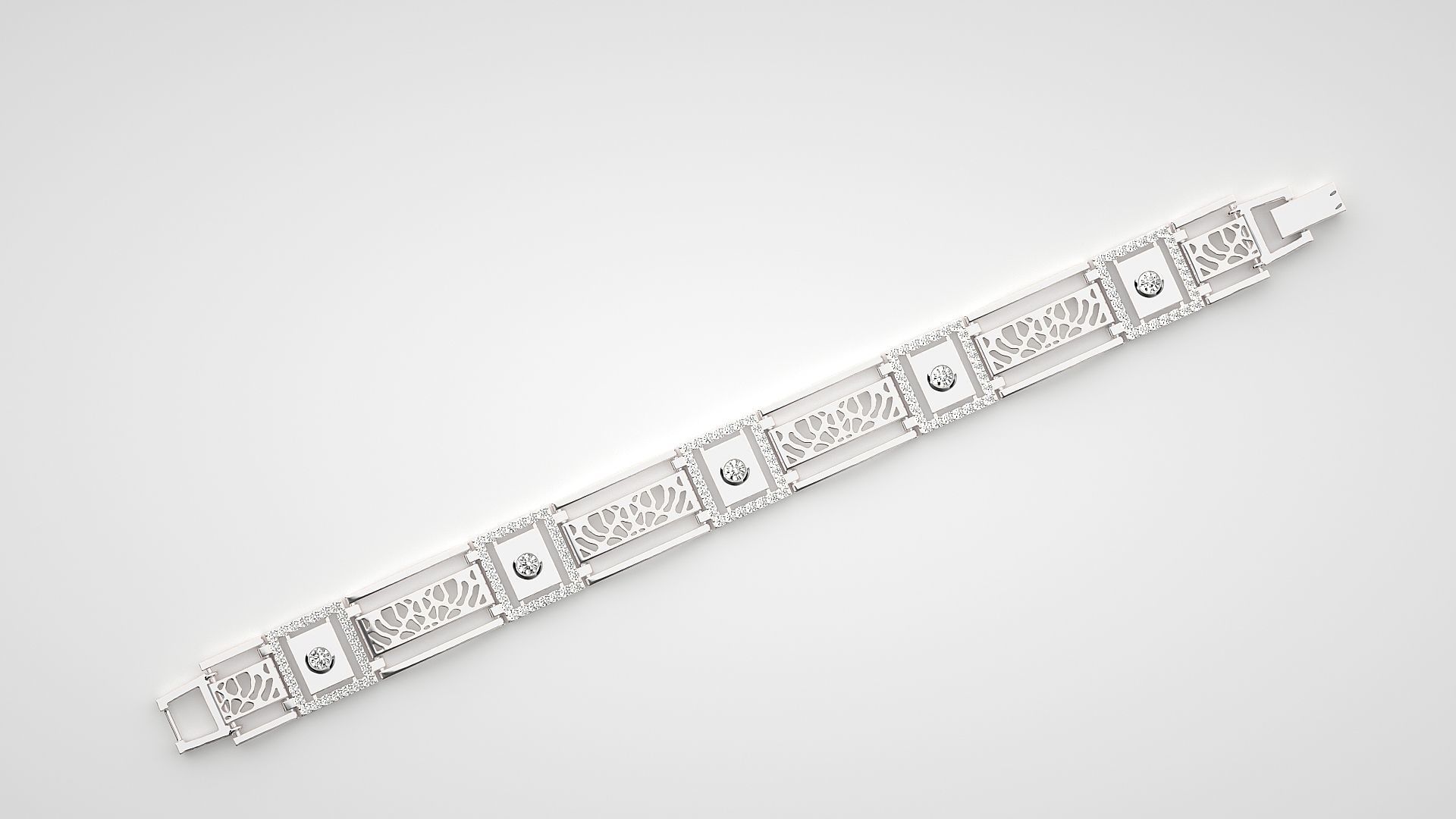 Solitaire Mesh High Jewelry Diamond Bracelet 3dm stl renders 3D print model_10