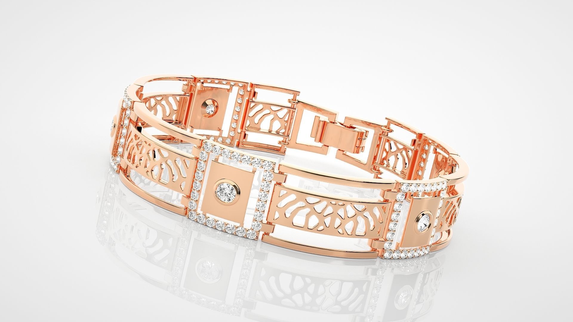 Solitaire Mesh High Jewelry Diamond Bracelet 3dm stl renders 3D print model_6