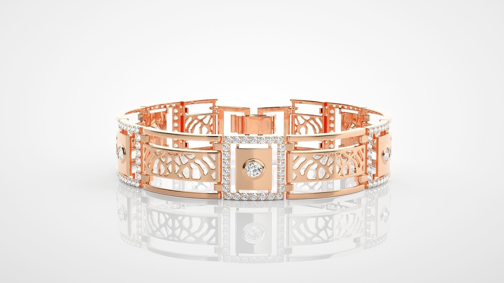 Solitaire Mesh High Jewelry Diamond Bracelet 3dm stl renders 3D print model_7