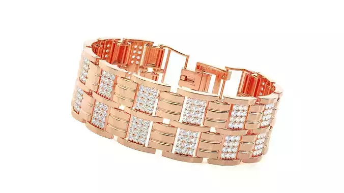Solid Diamond Head High Jewelry Bracelet 3dm stl renders details