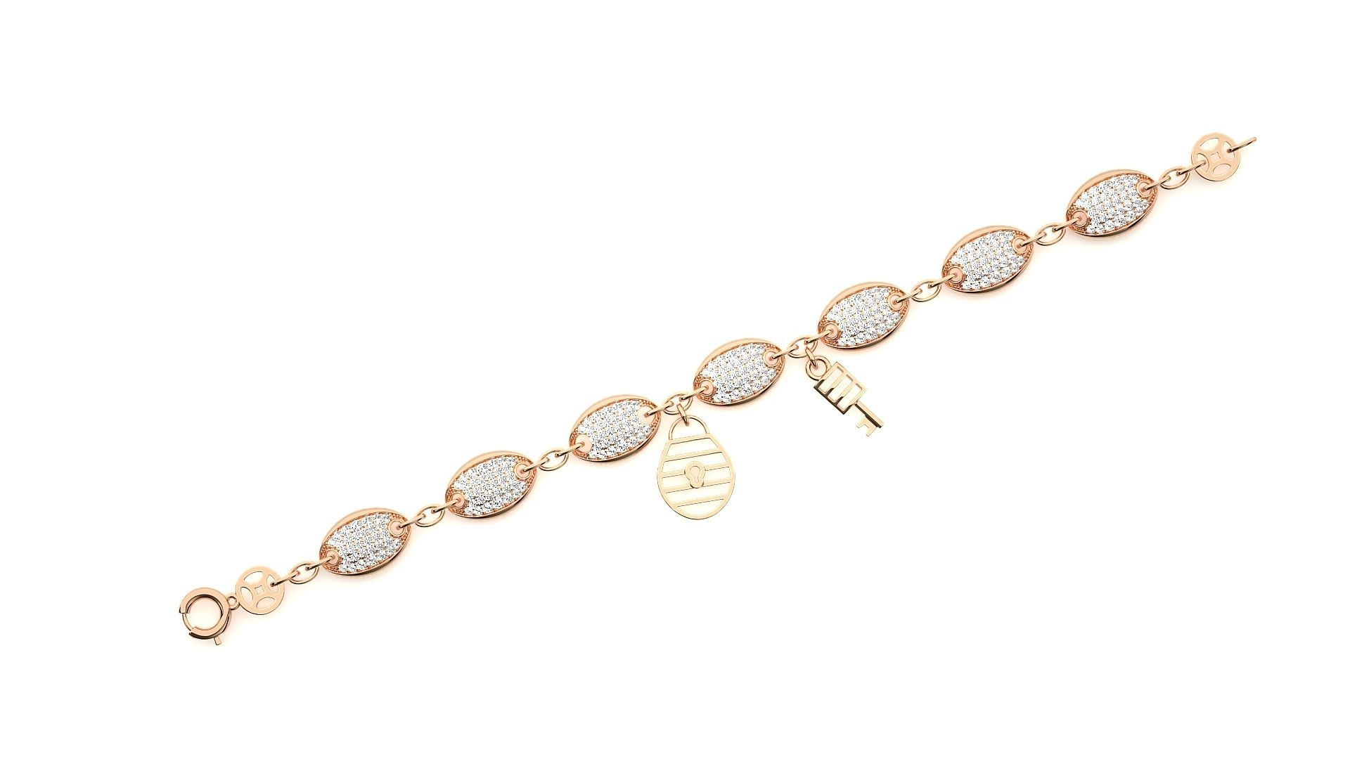 Lock and Key High Jewelry Diamond Bracelet 3dm stl renders  3D print model_3