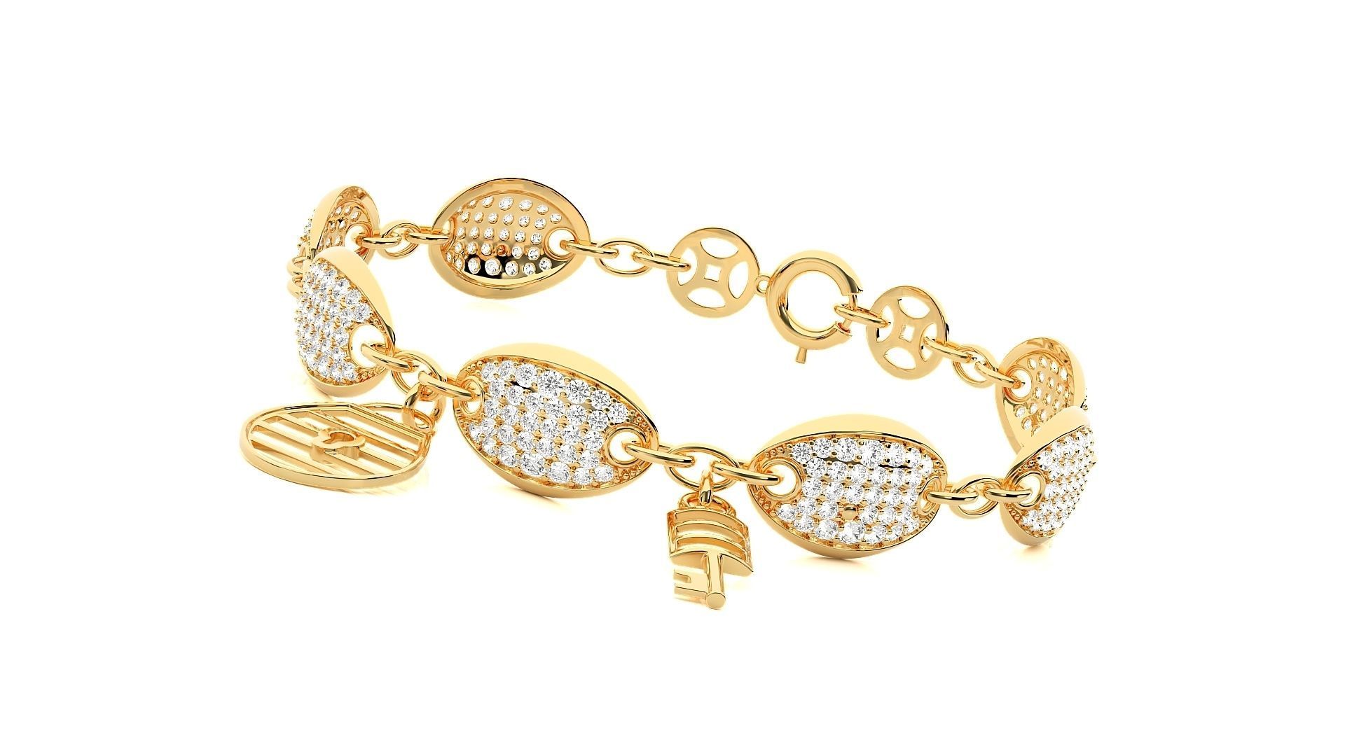 Lock and Key High Jewelry Diamond Bracelet 3dm stl renders  3D print model_11