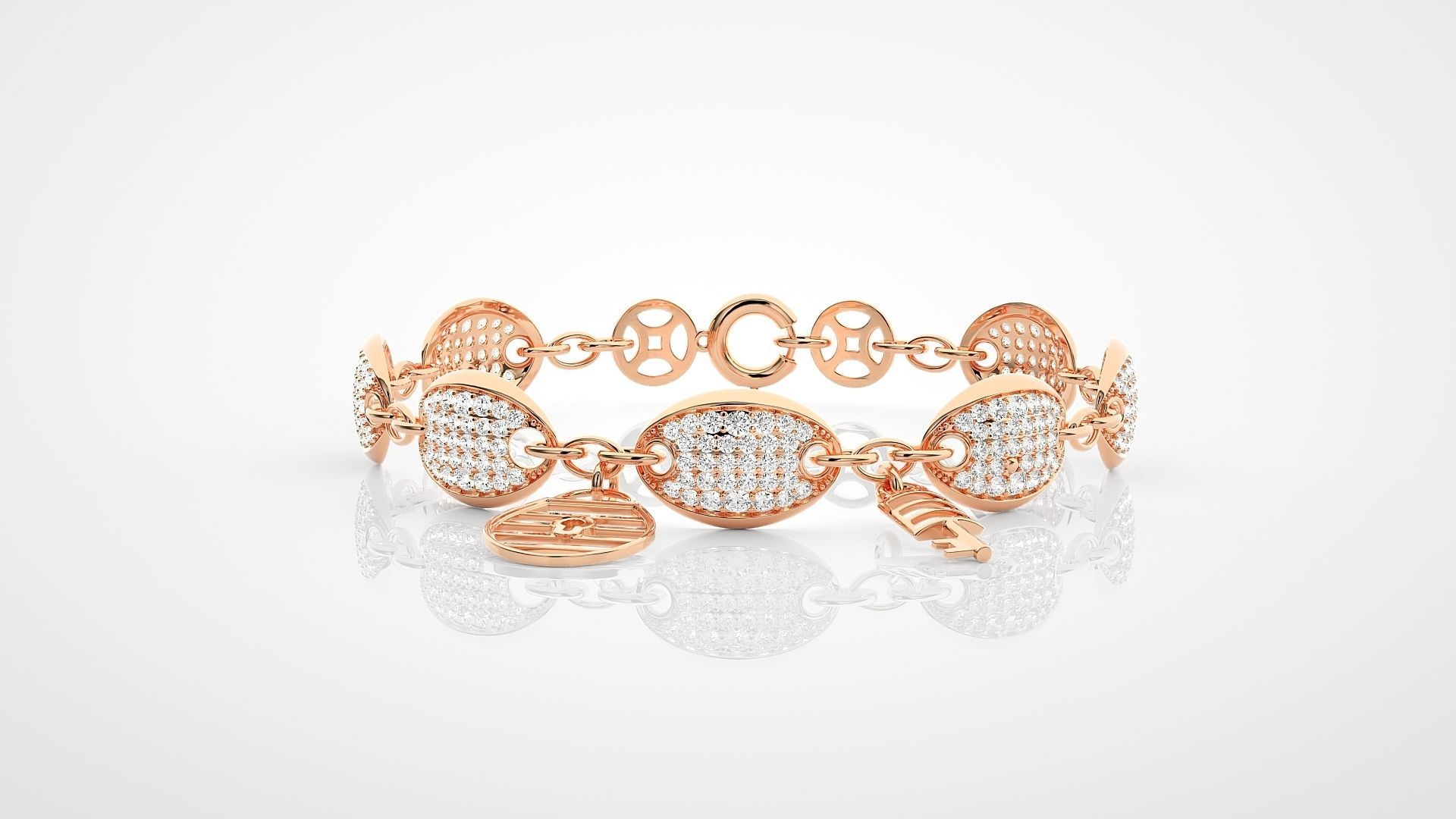 Lock and Key High Jewelry Diamond Bracelet 3dm stl renders  3D print model_7