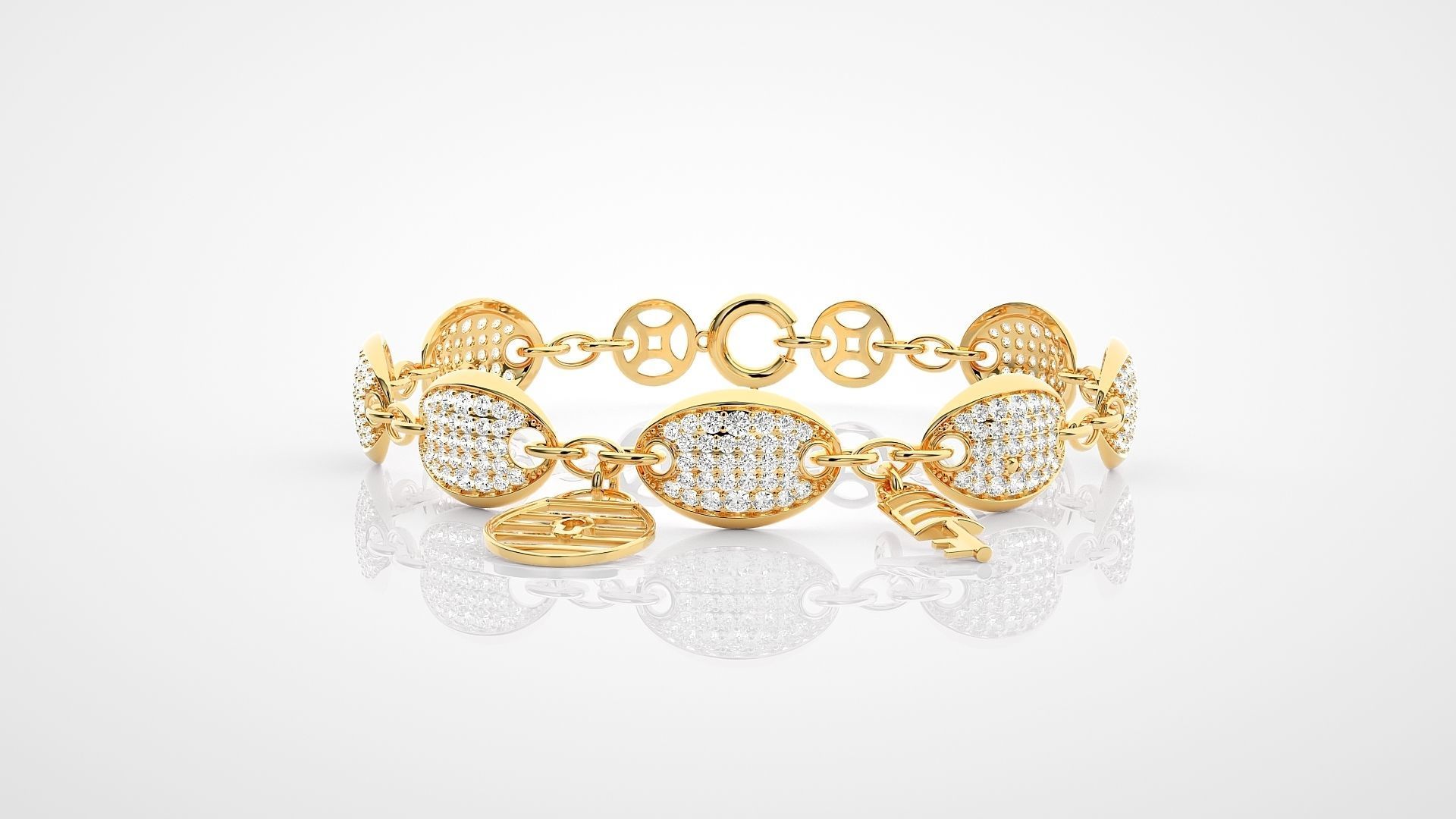 Lock and Key High Jewelry Diamond Bracelet 3dm stl renders  3D print model_17