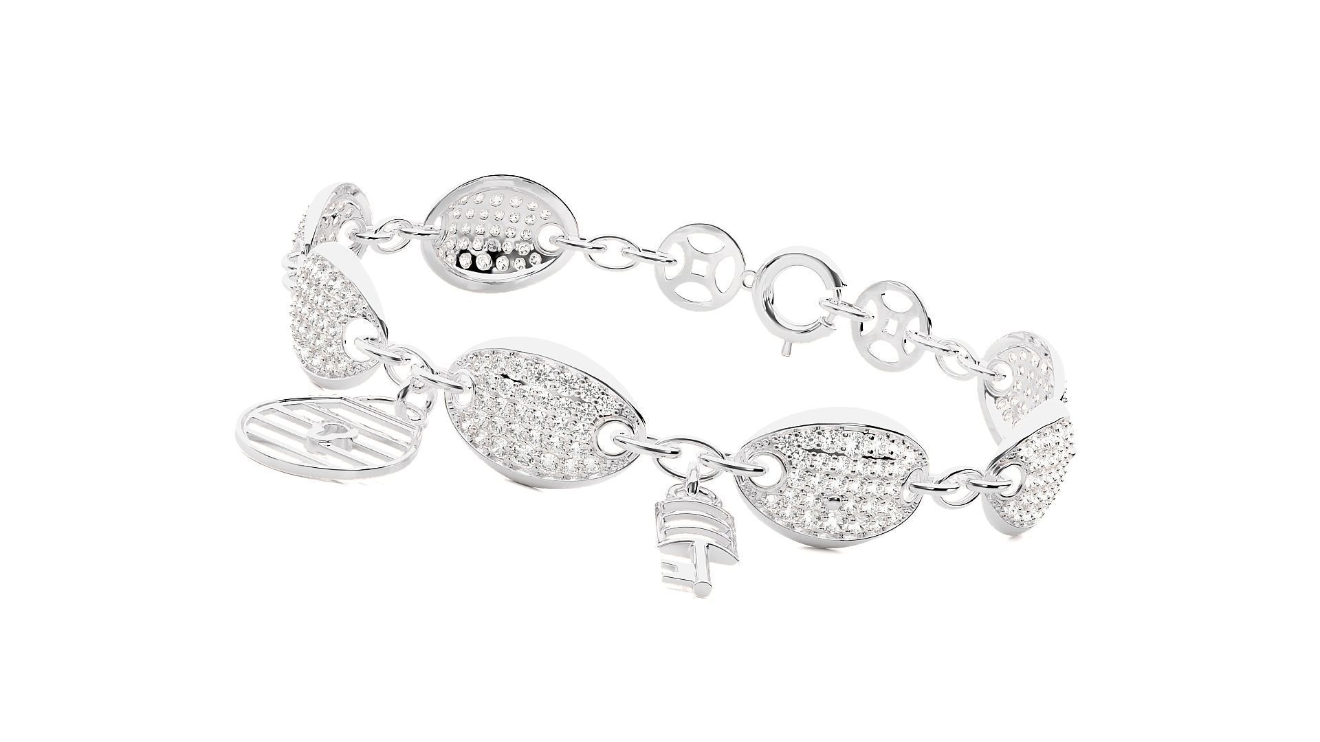 Lock and Key High Jewelry Diamond Bracelet 3dm stl renders  3D print model_1