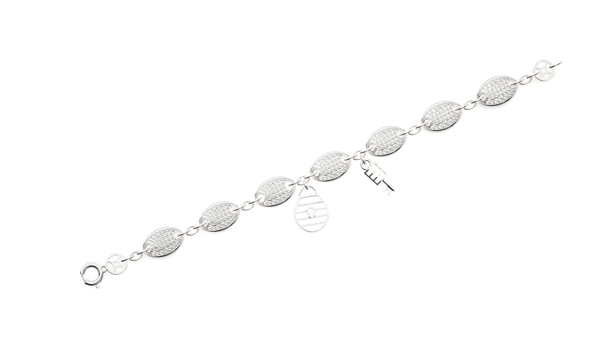 Lock and Key High Jewelry Diamond Bracelet 3dm stl renders  3D print model_8