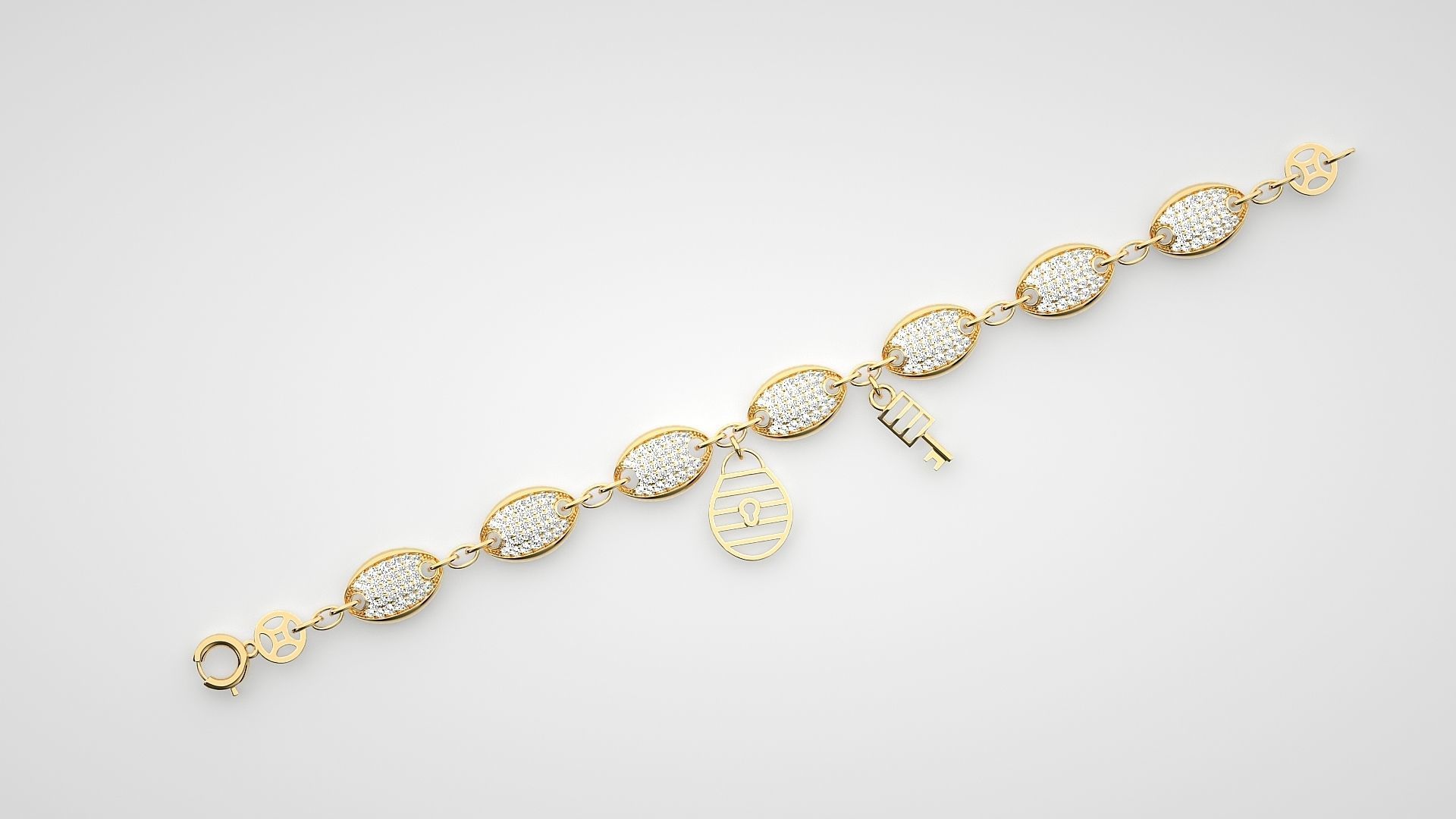 Lock and Key High Jewelry Diamond Bracelet 3dm stl renders  3D print model_15