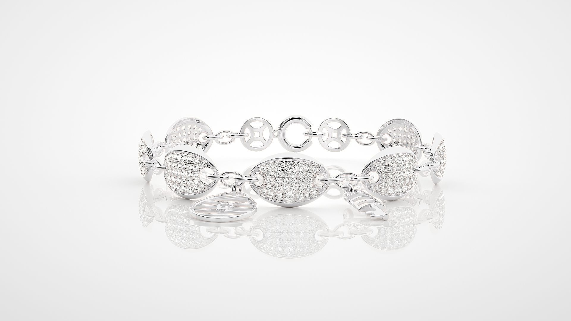 Lock and Key High Jewelry Diamond Bracelet 3dm stl renders  3D print model_13