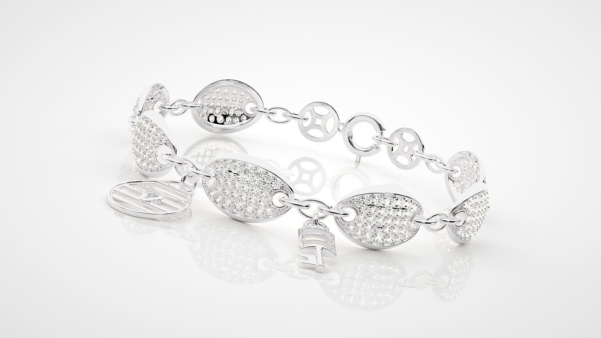 Lock and Key High Jewelry Diamond Bracelet 3dm stl renders  3D print model_10