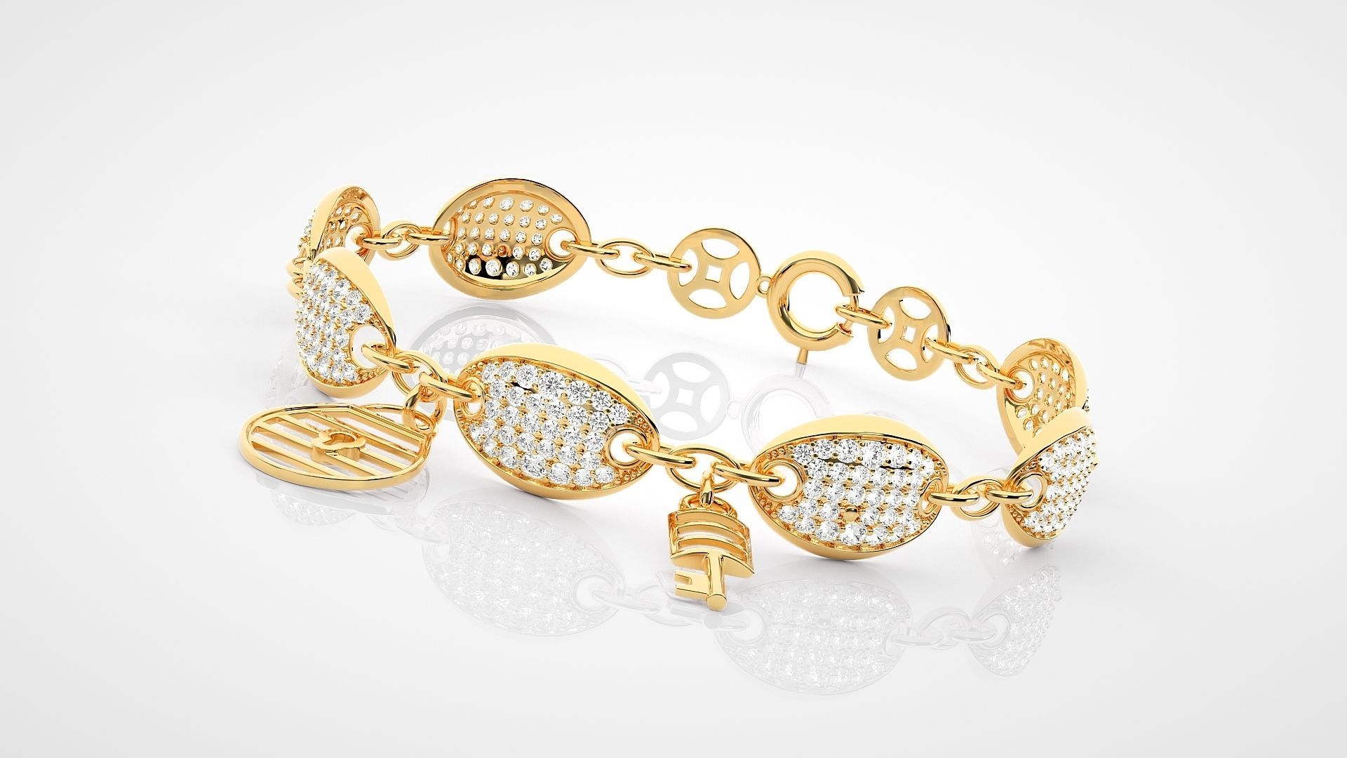 Lock and Key High Jewelry Diamond Bracelet 3dm stl renders  3D print model_16