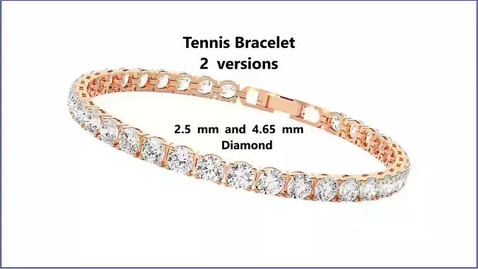 Tennis Bracelet with 2 versions 3dm stl renders details