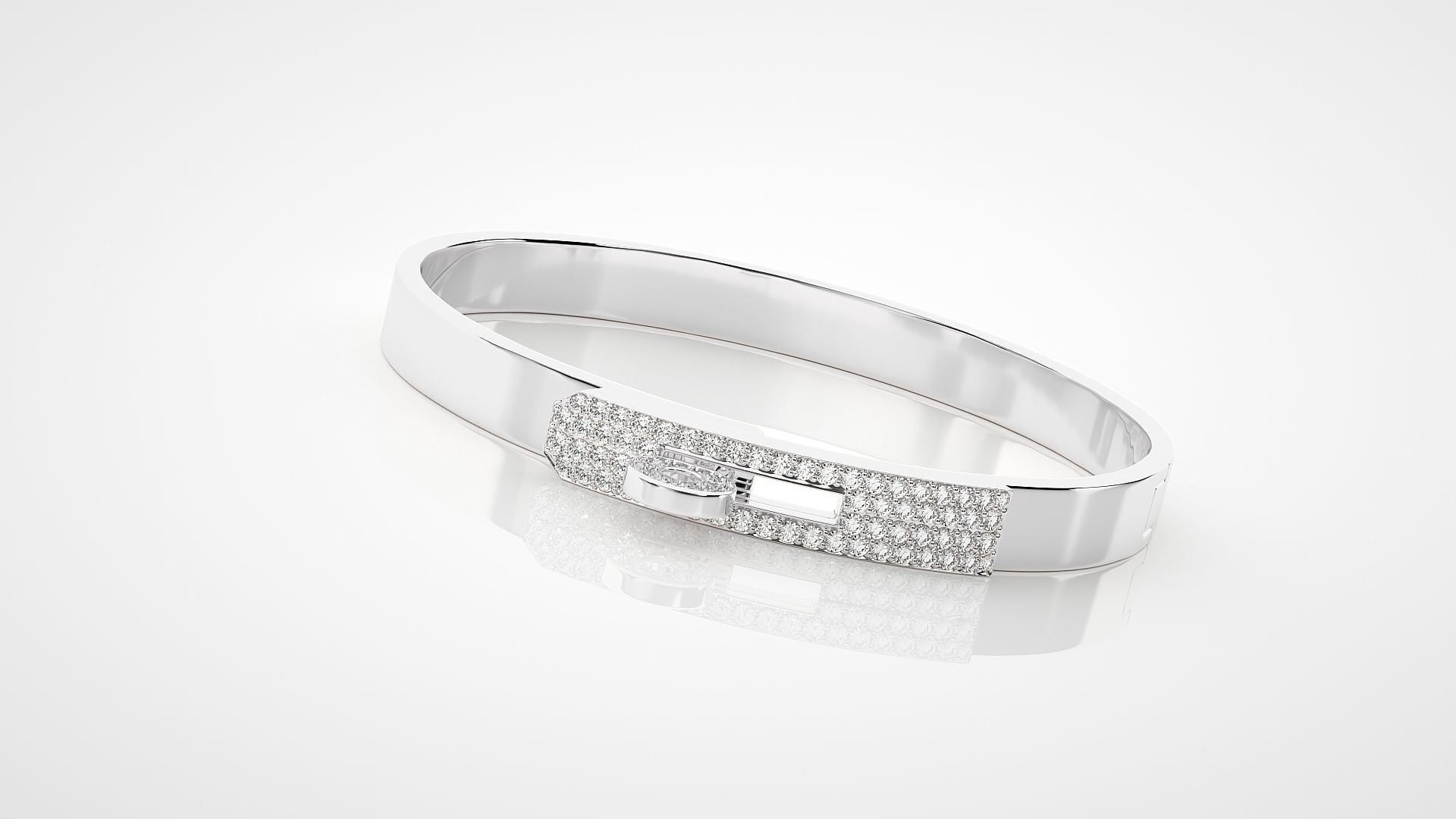 Lock Band High Jewelry Diamond Bracelet 3dm stl renders details 3D print model_9