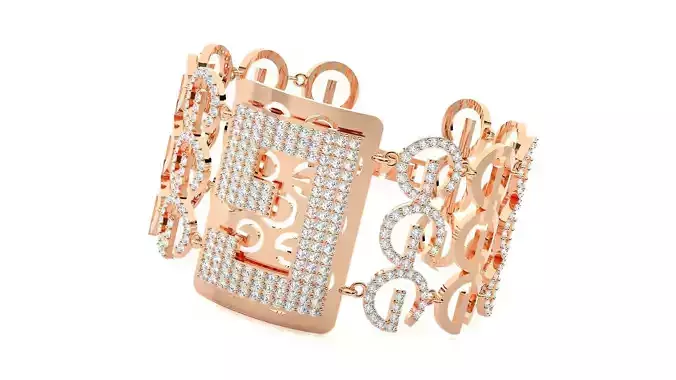 Letter G High Jewelry Diamond Bracelet 3dm stl renders details