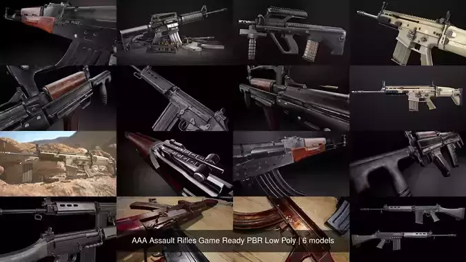 AAA Assault Rifles Game Ready PBR Low Poly 3D Model Collection