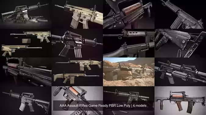 AAA Assault Rifles Game Ready PBR Low Poly 3D Model Collection