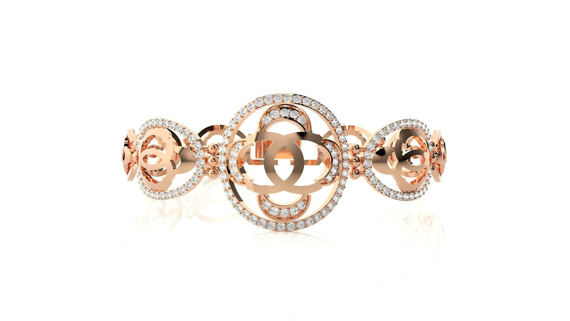 Flower High Jewelry Diamond Bracelet 3dm stl renders details 3D print model_6