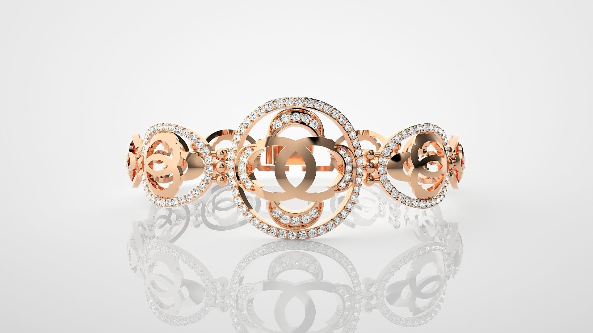 Flower High Jewelry Diamond Bracelet 3dm stl renders details 3D print model_7