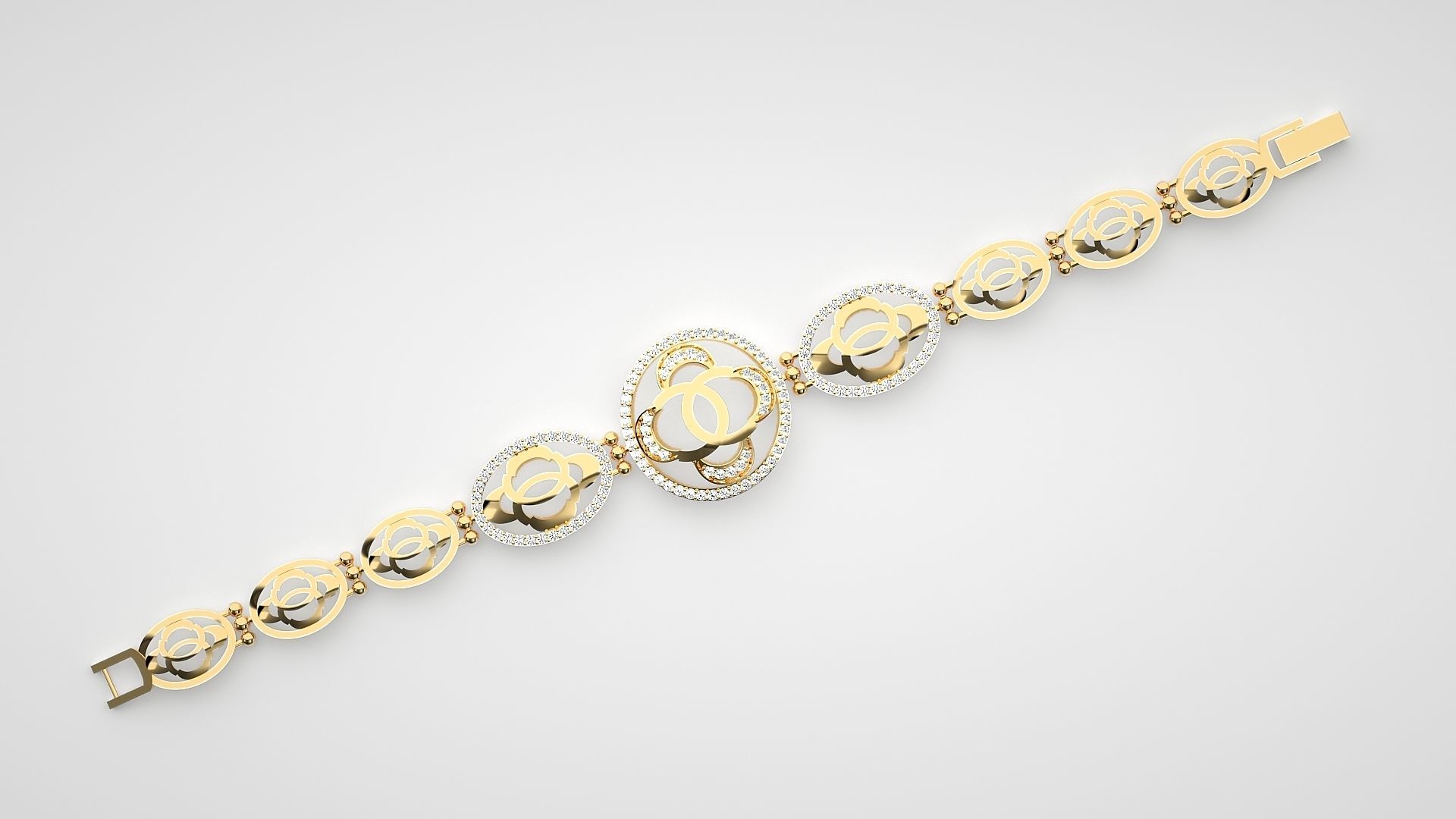 Flower High Jewelry Diamond Bracelet 3dm stl renders details 3D print model_14