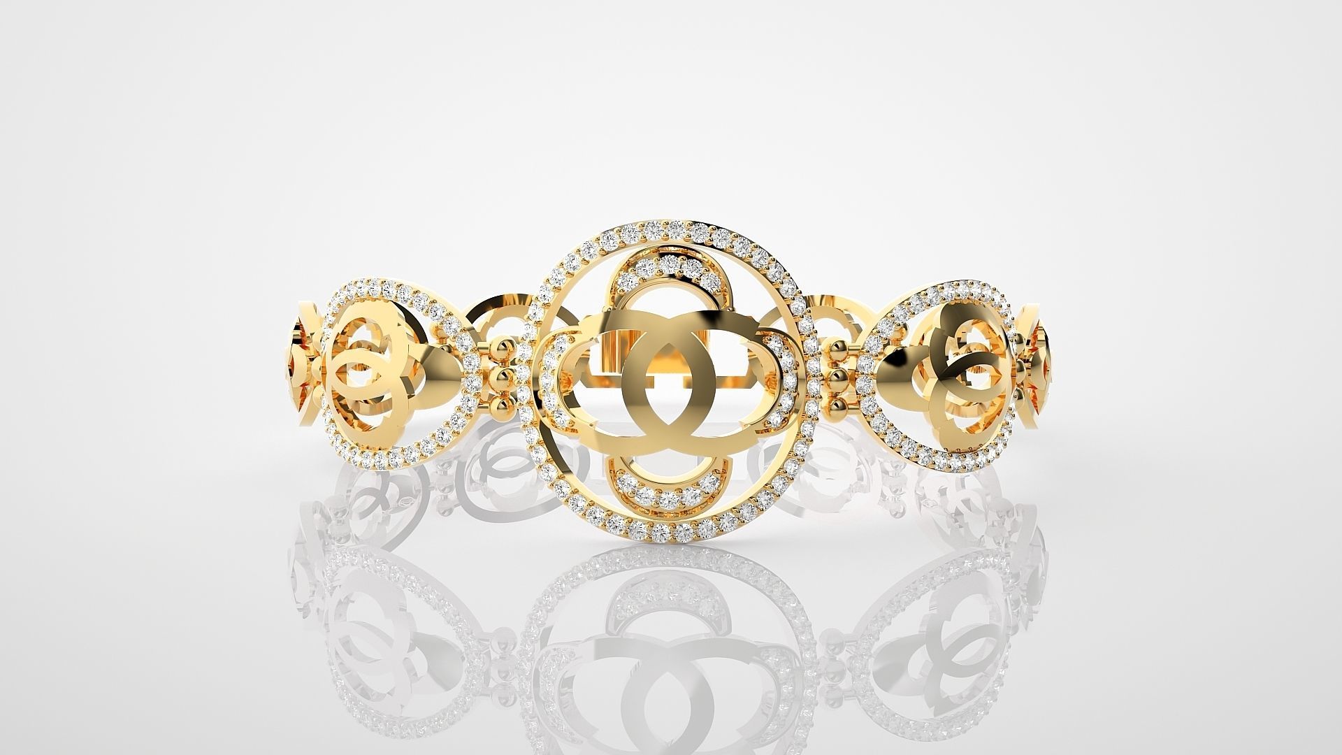 Flower High Jewelry Diamond Bracelet 3dm stl renders details 3D print model_16