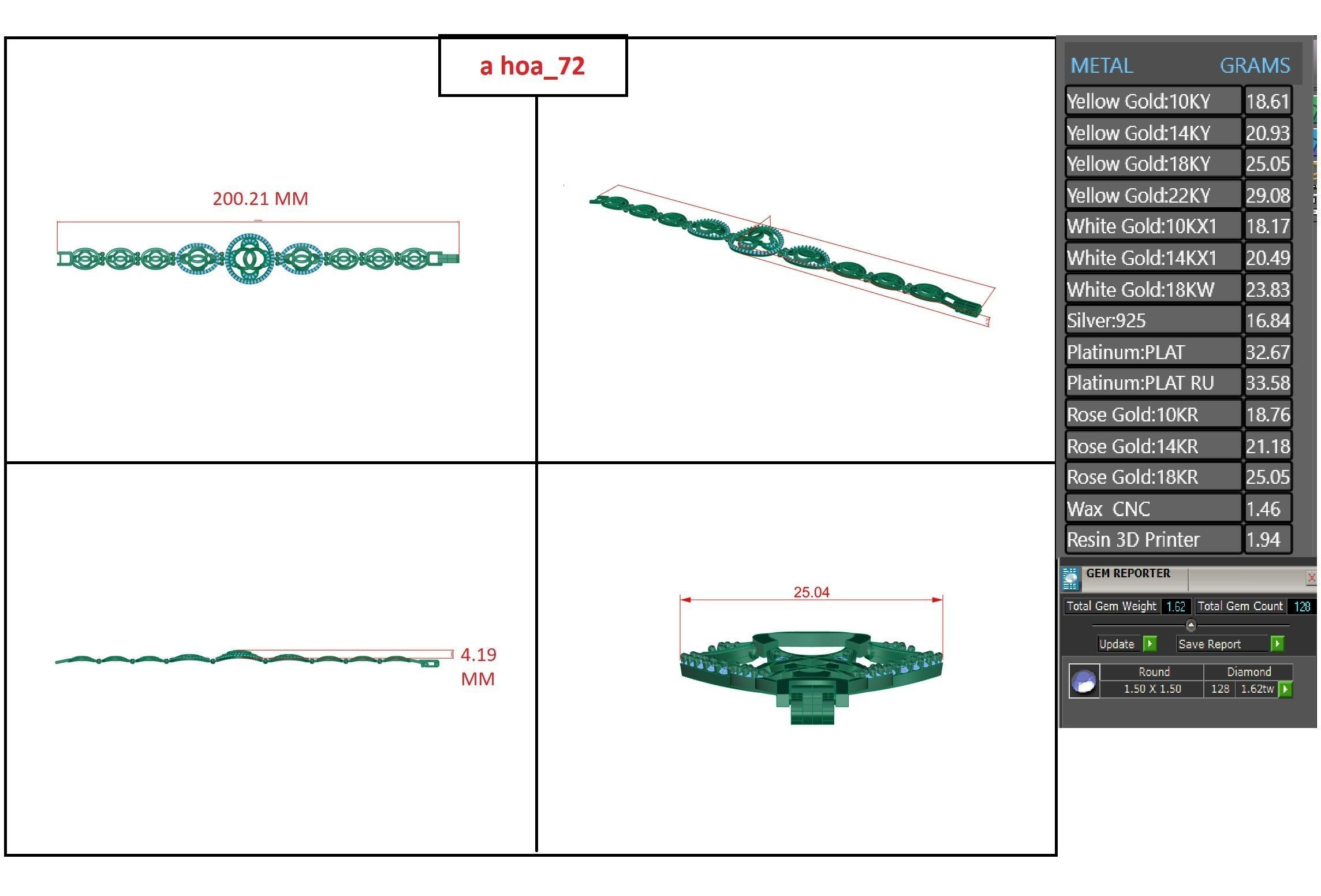 Flower High Jewelry Diamond Bracelet 3dm stl renders details 3D print model_18