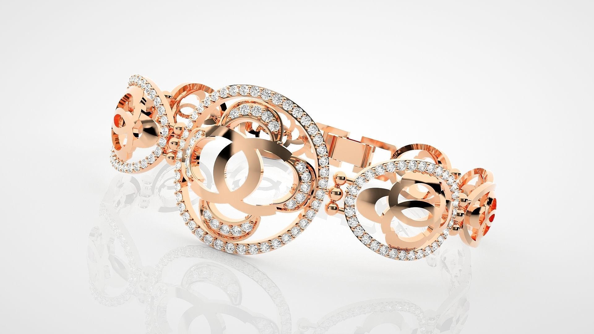 Flower High Jewelry Diamond Bracelet 3dm stl renders details 3D print model_5