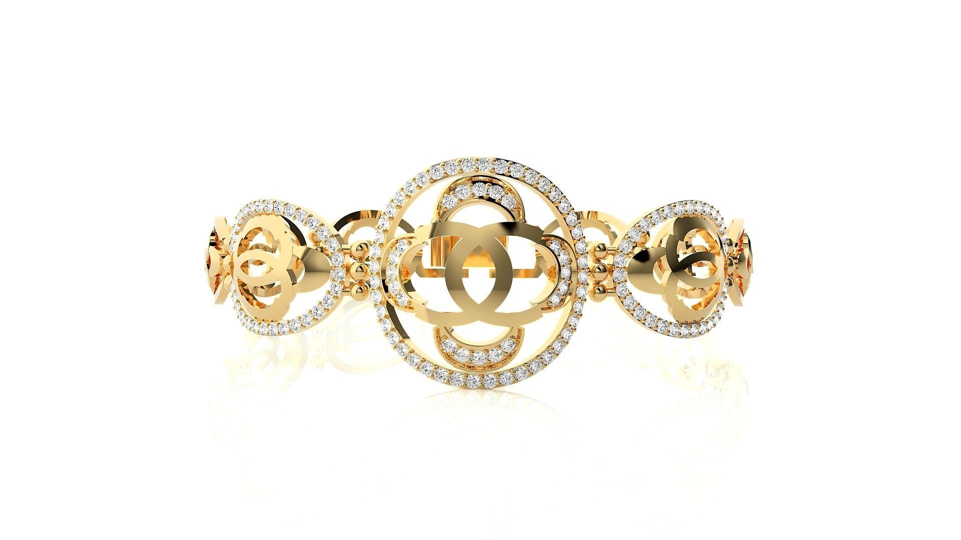 Flower High Jewelry Diamond Bracelet 3dm stl renders details 3D print model_17