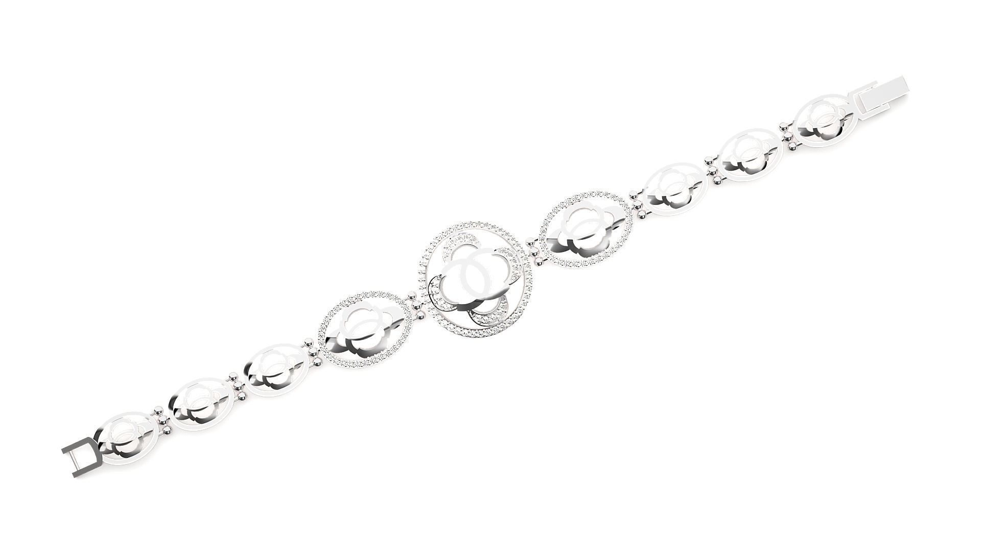 Flower High Jewelry Diamond Bracelet 3dm stl renders details 3D print model_8