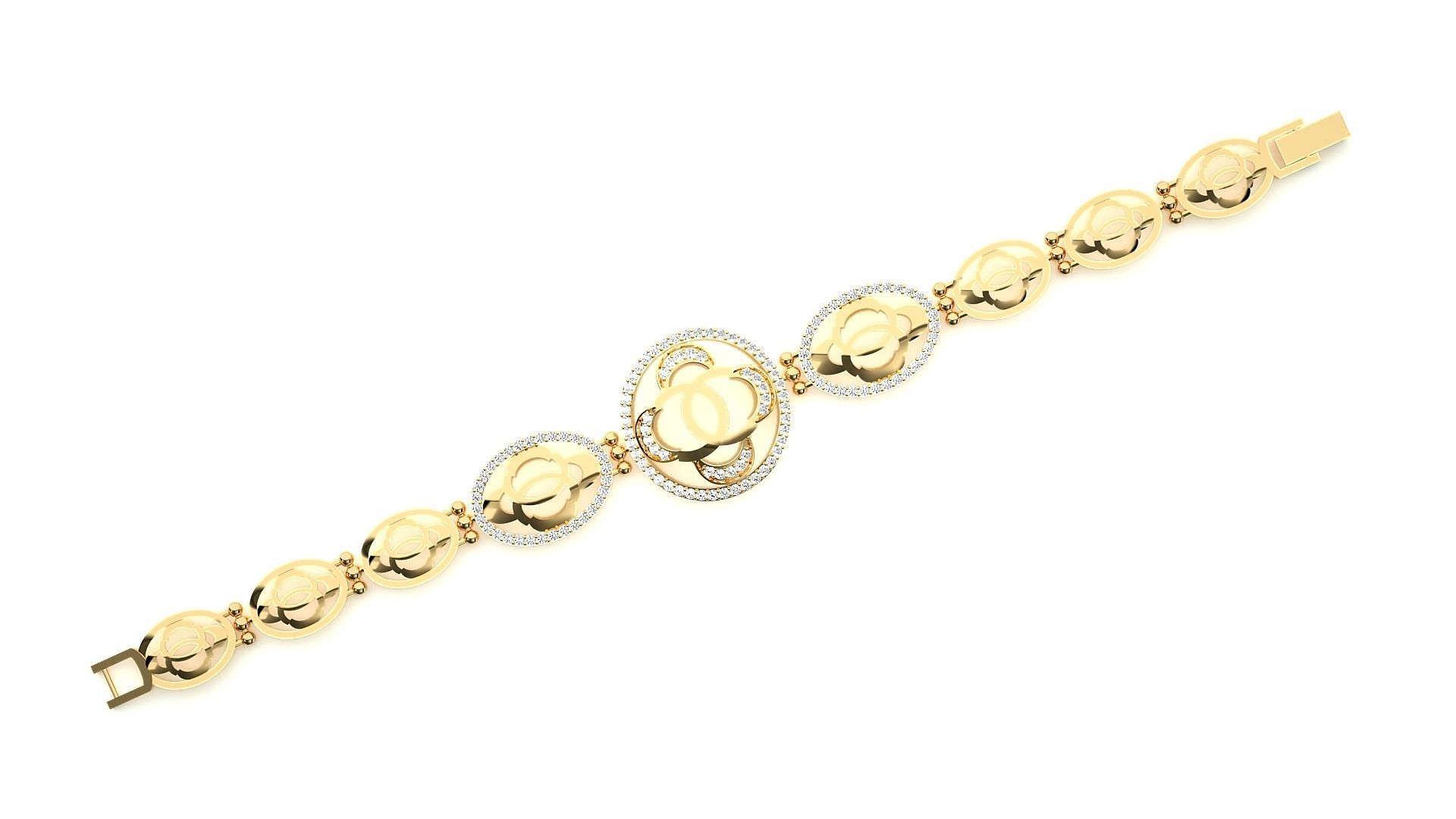 Flower High Jewelry Diamond Bracelet 3dm stl renders details 3D print model_13