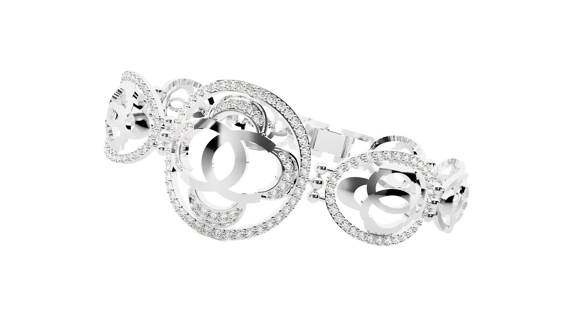 Flower High Jewelry Diamond Bracelet 3dm stl renders details 3D print model_1