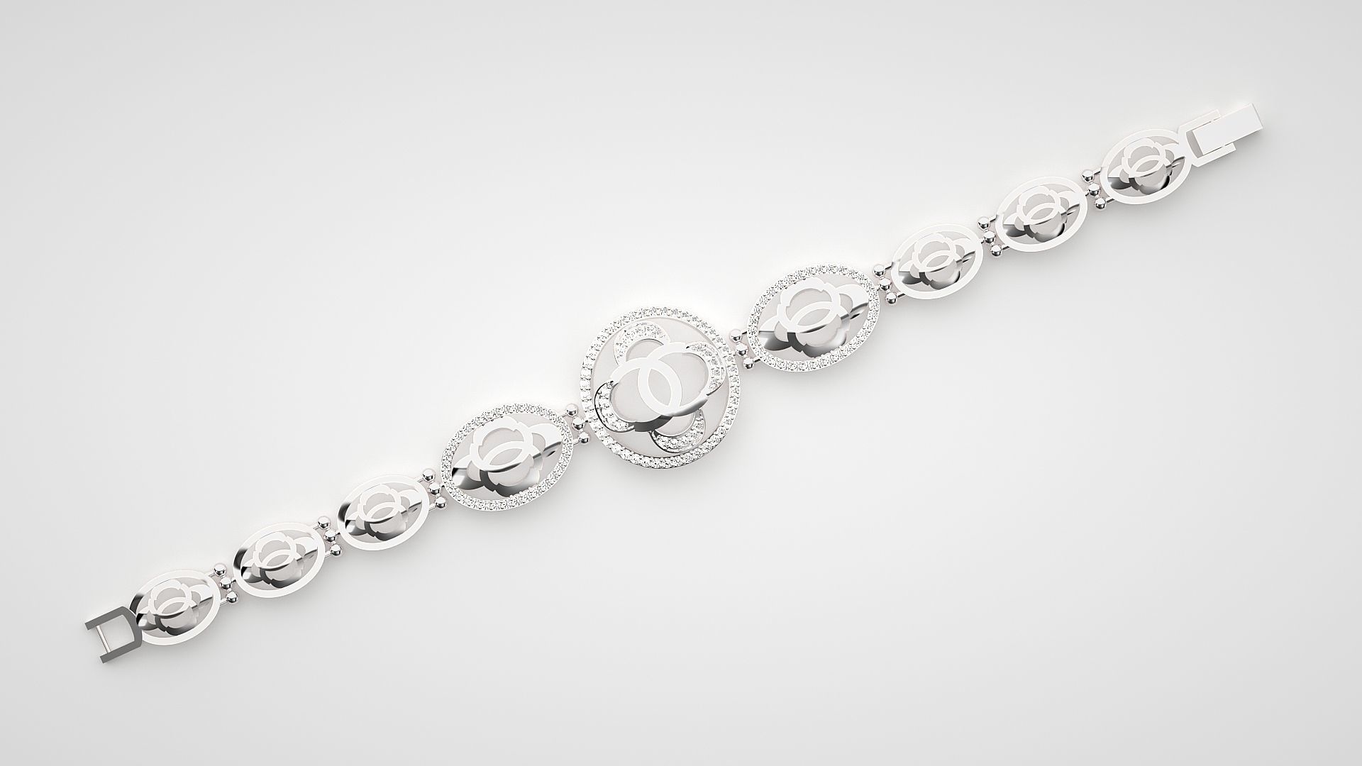 Flower High Jewelry Diamond Bracelet 3dm stl renders details 3D print model_9