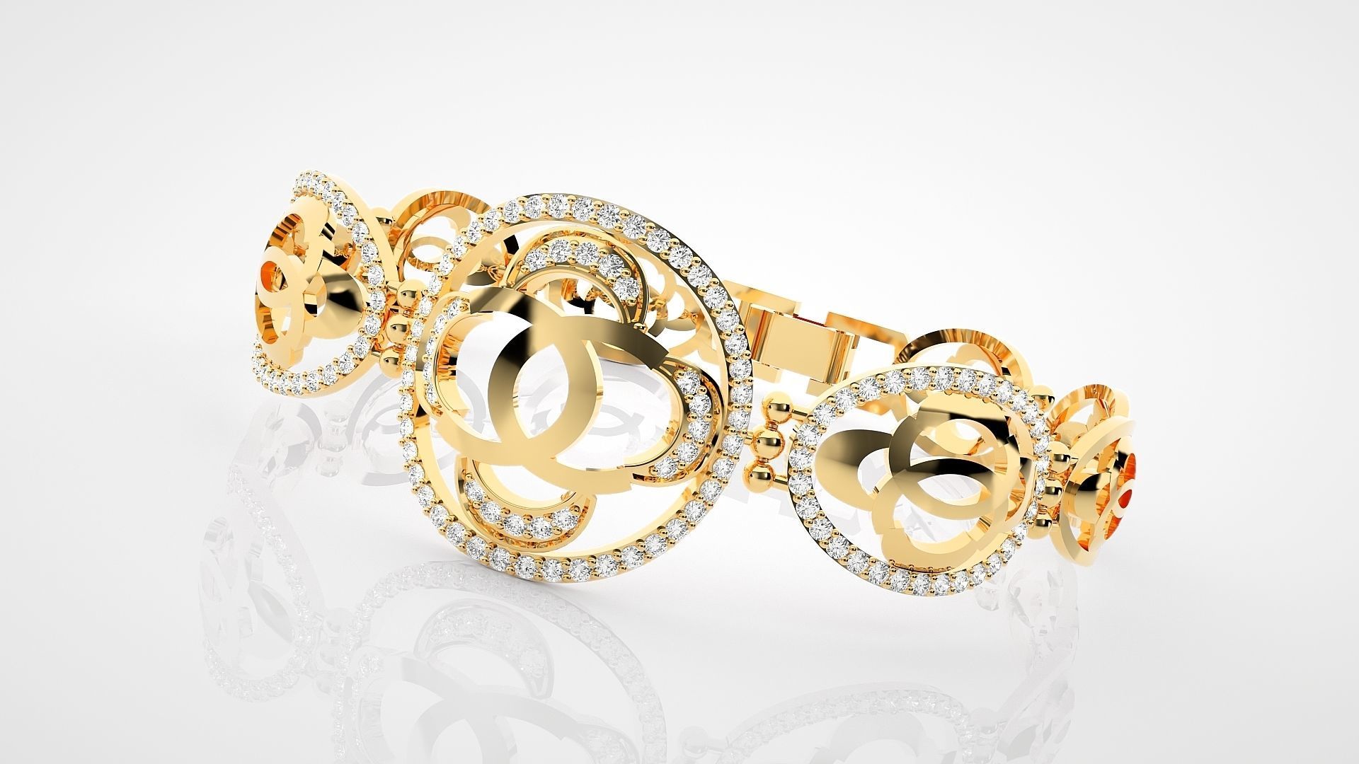 Flower High Jewelry Diamond Bracelet 3dm stl renders details 3D print model_15