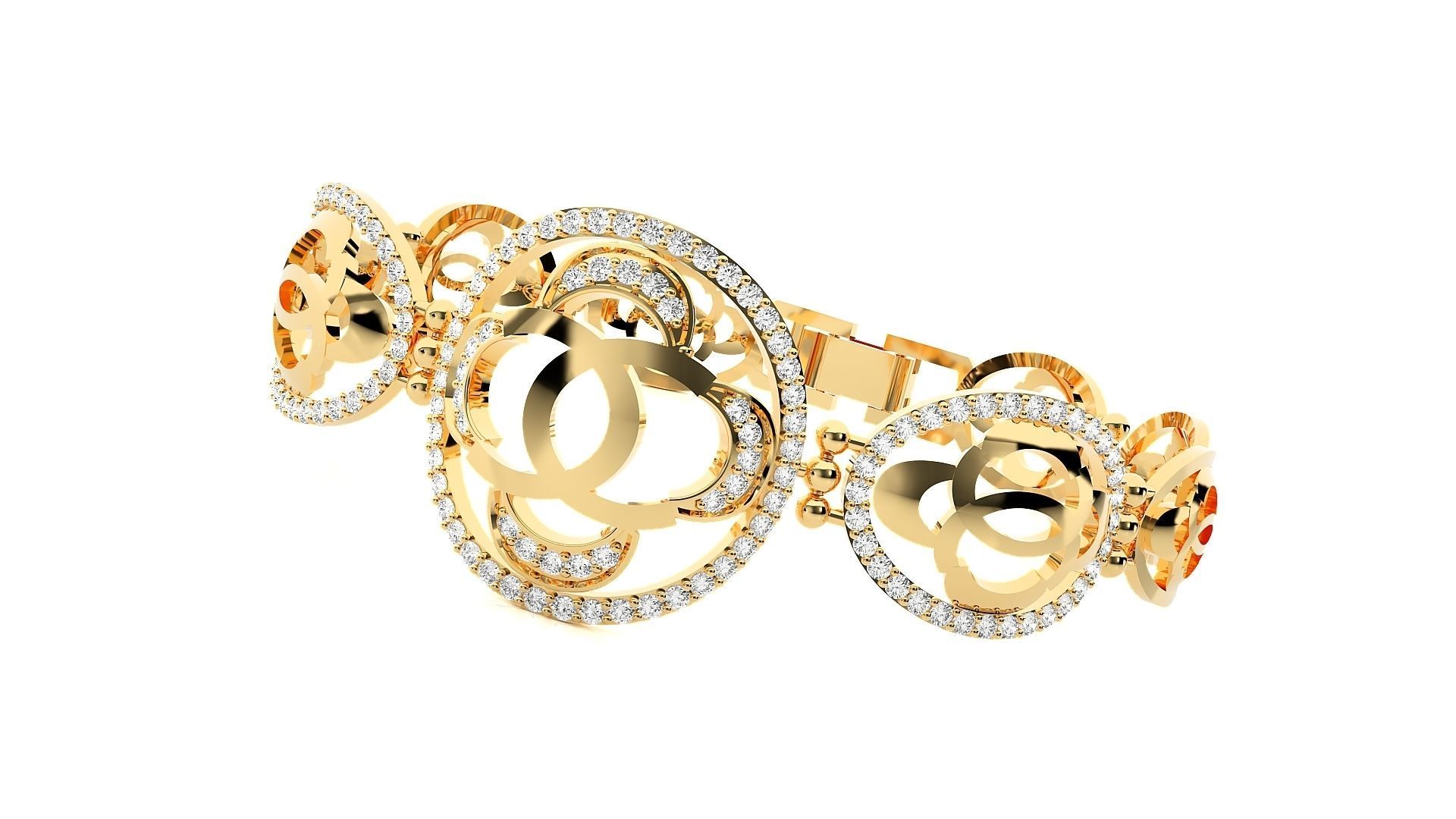 Flower High Jewelry Diamond Bracelet 3dm stl renders details 3D print model_2