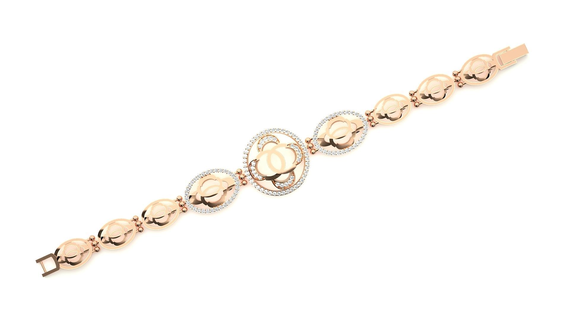 Flower High Jewelry Diamond Bracelet 3dm stl renders details 3D print model_4