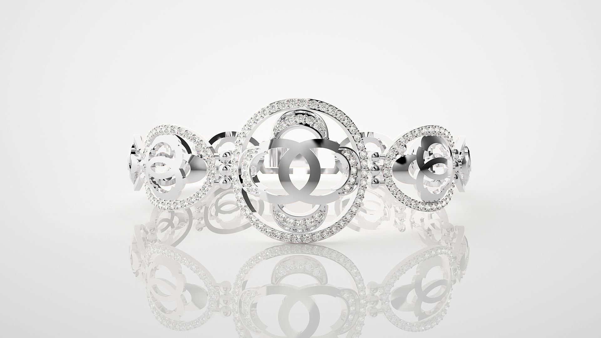 Flower High Jewelry Diamond Bracelet 3dm stl renders details 3D print model_12