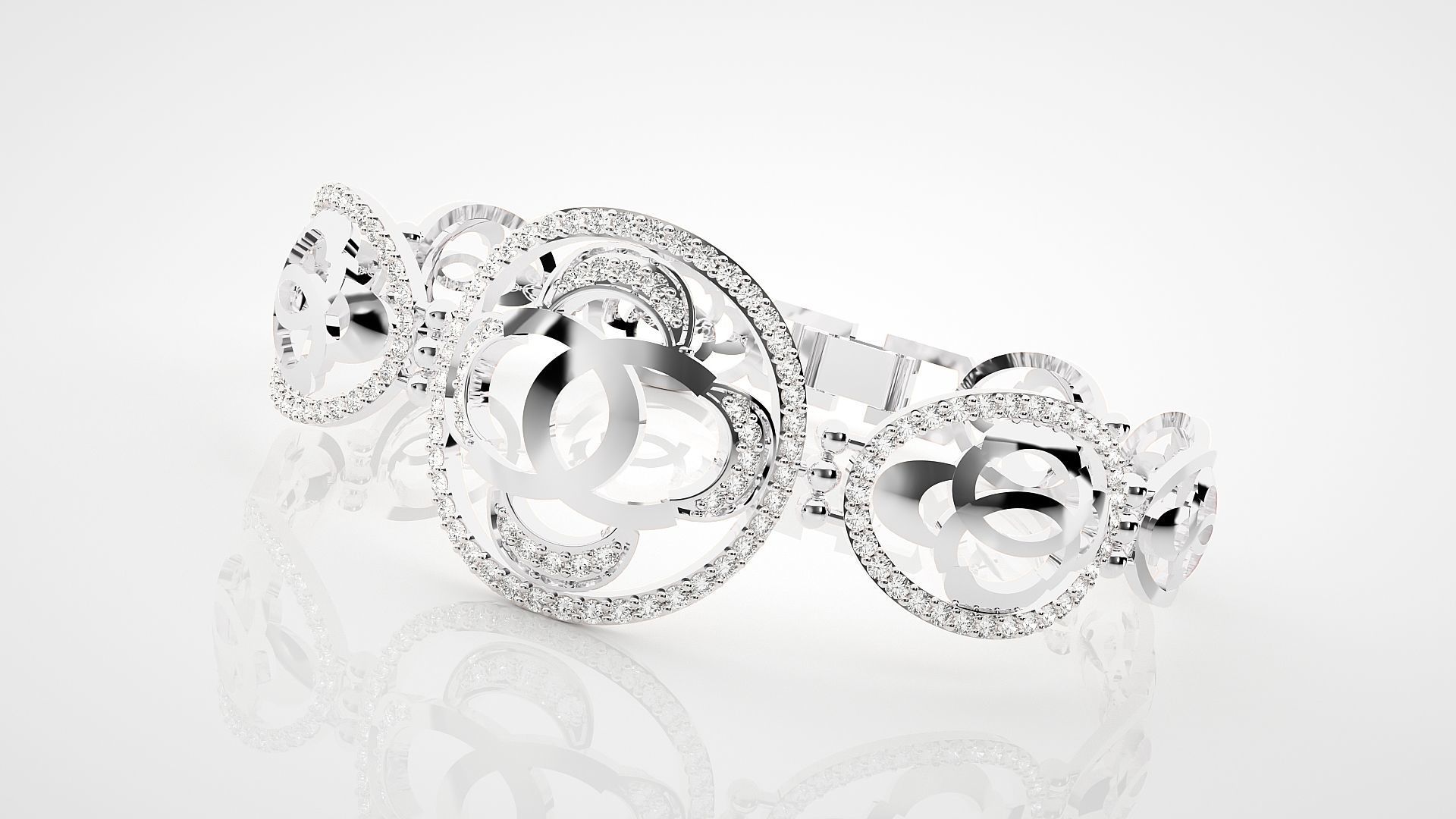 Flower High Jewelry Diamond Bracelet 3dm stl renders details 3D print model_10