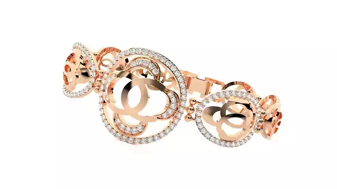 Flower High Jewelry Diamond Bracelet 3dm stl renders details 