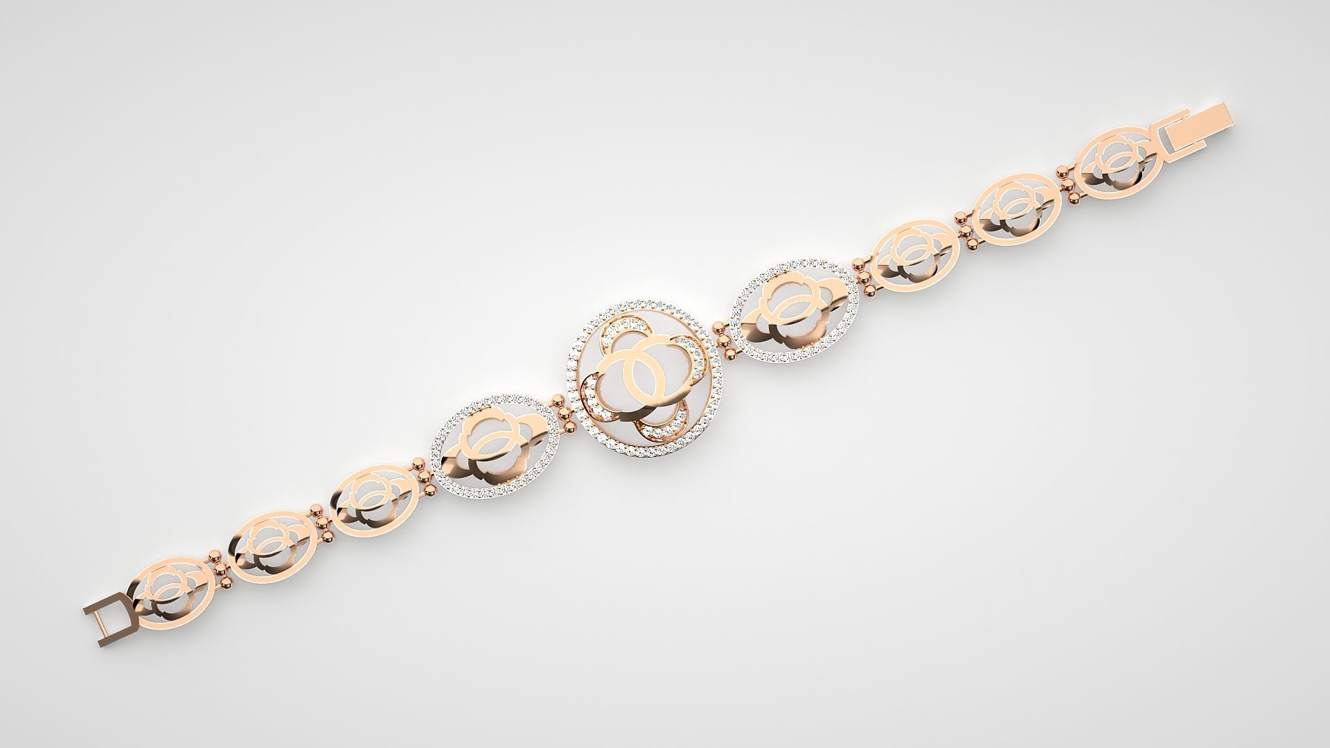 Flower High Jewelry Diamond Bracelet 3dm stl renders details 3D print model_3