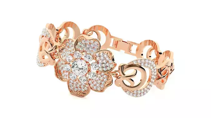 Flower High Jewelry Diamond Bracelet 3dm stl renders details 