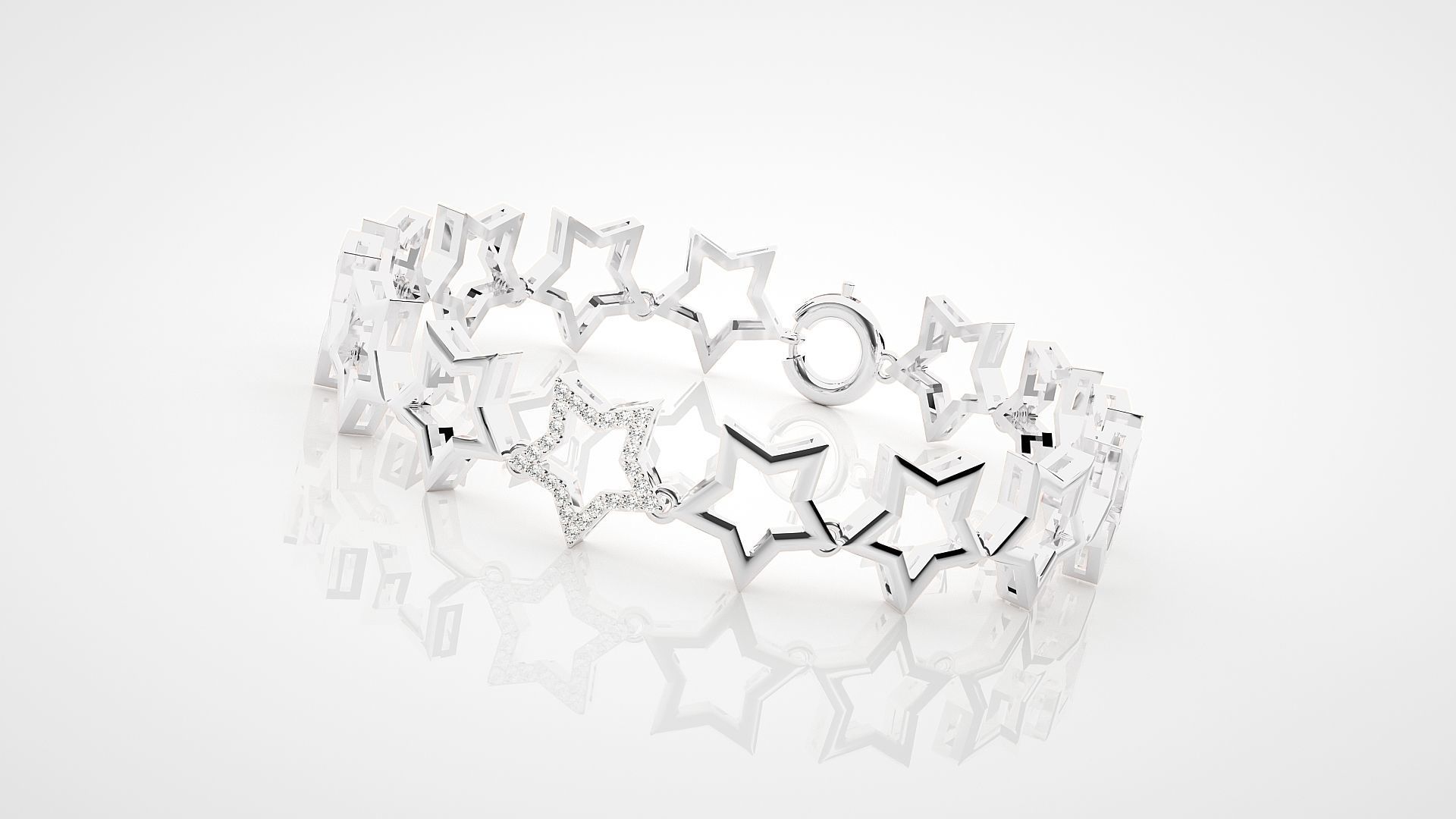 Star Chain High Jewelry Diamond Bracelet 3dm stl renders 3D print model_11