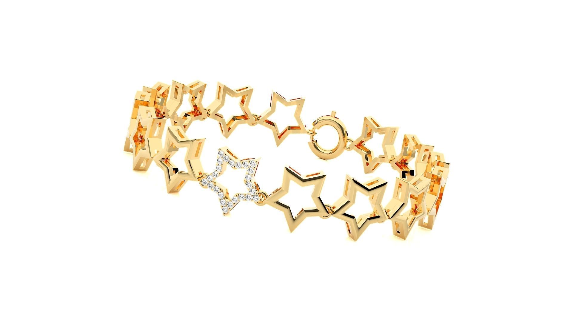 Star Chain High Jewelry Diamond Bracelet 3dm stl renders 3D print model_2