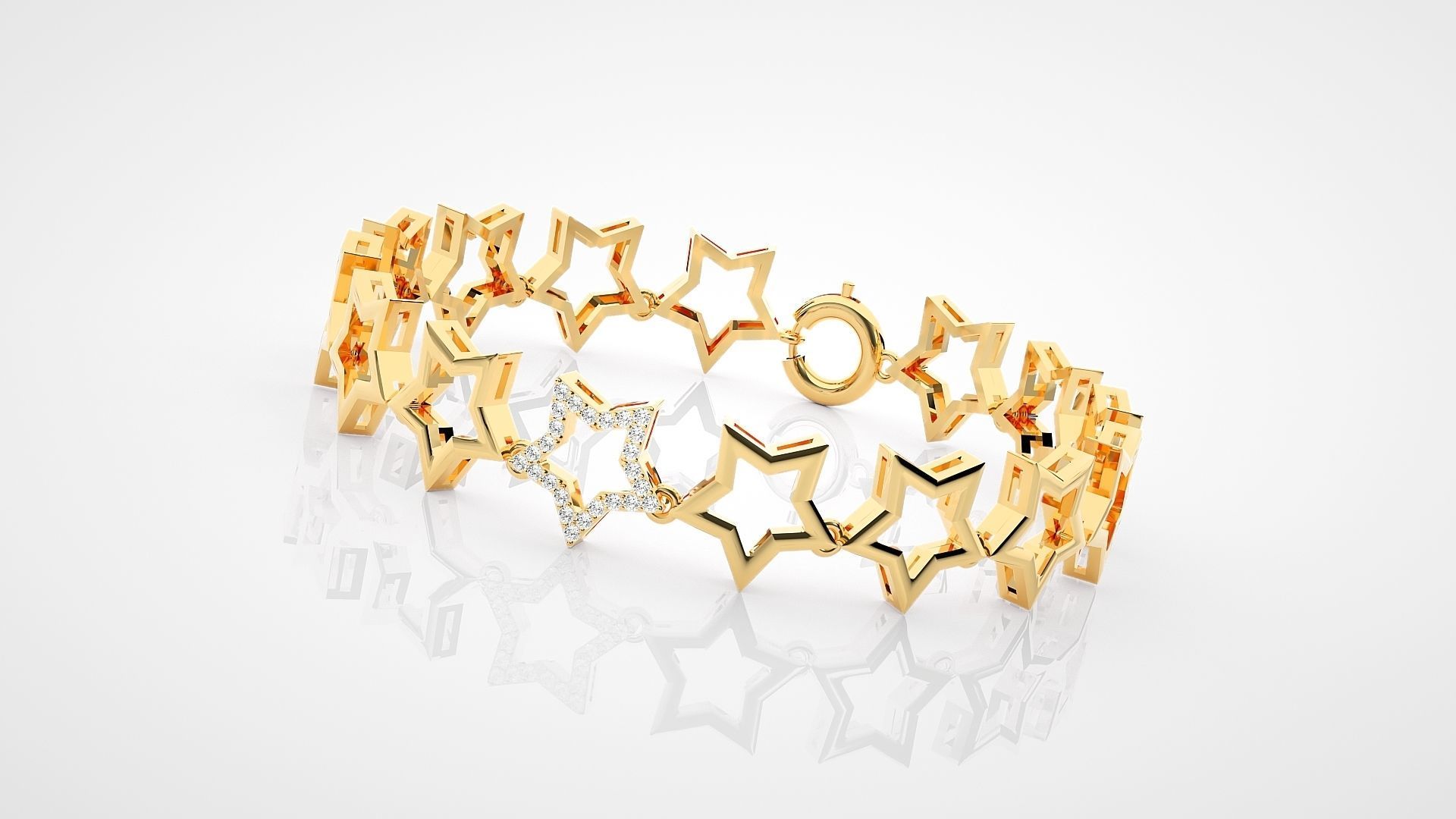 Star Chain High Jewelry Diamond Bracelet 3dm stl renders 3D print model_16
