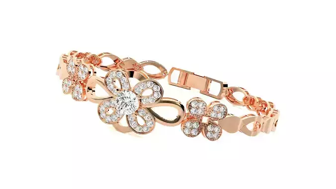 solitaire Flower High Jewelry Diamond Bracelet 3dm stl renders 