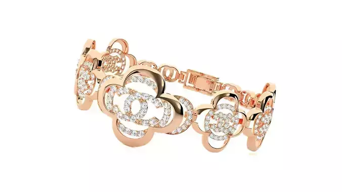 Flower High Jewelry Diamond Bracelet 3dm stl renders details 