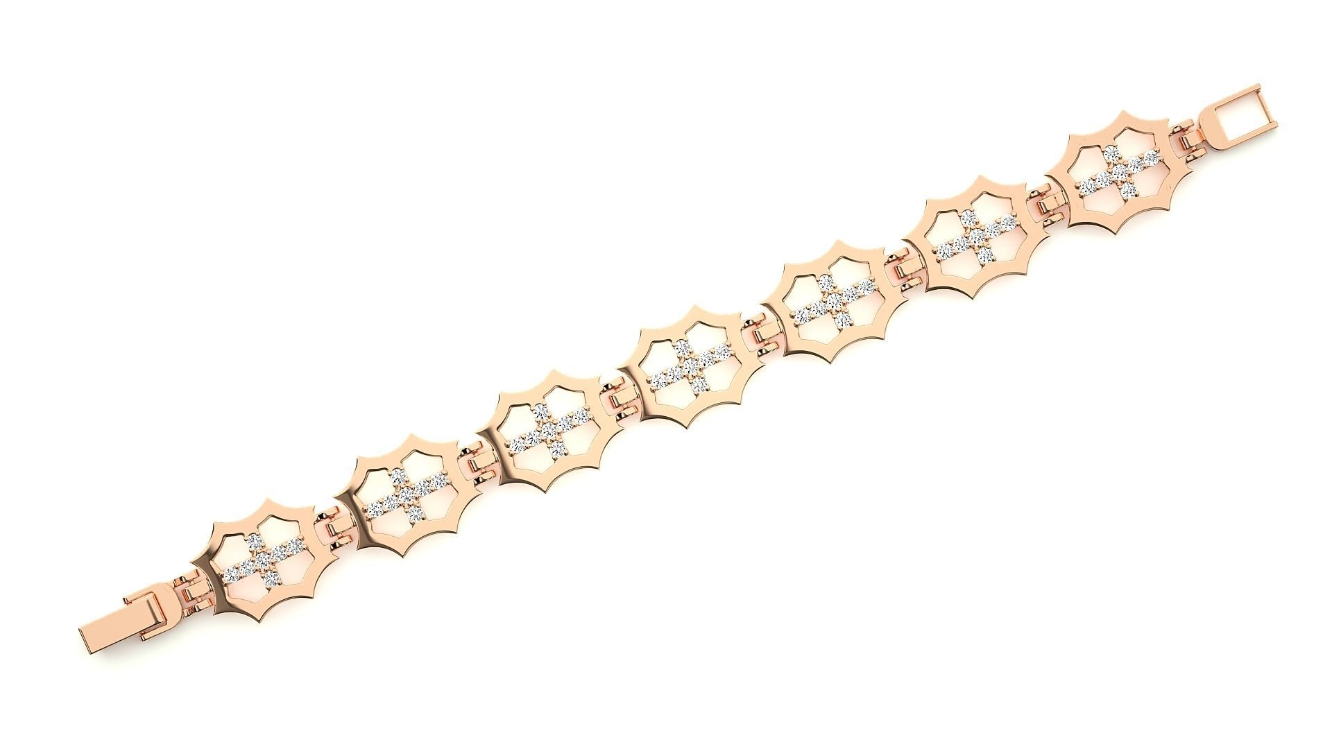 Cross High Jewelry Diamond Bracelet 3dm stl renders details 3D print model_4