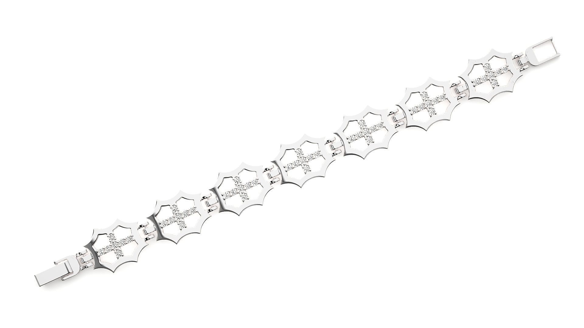 Cross High Jewelry Diamond Bracelet 3dm stl renders details 3D print model_9