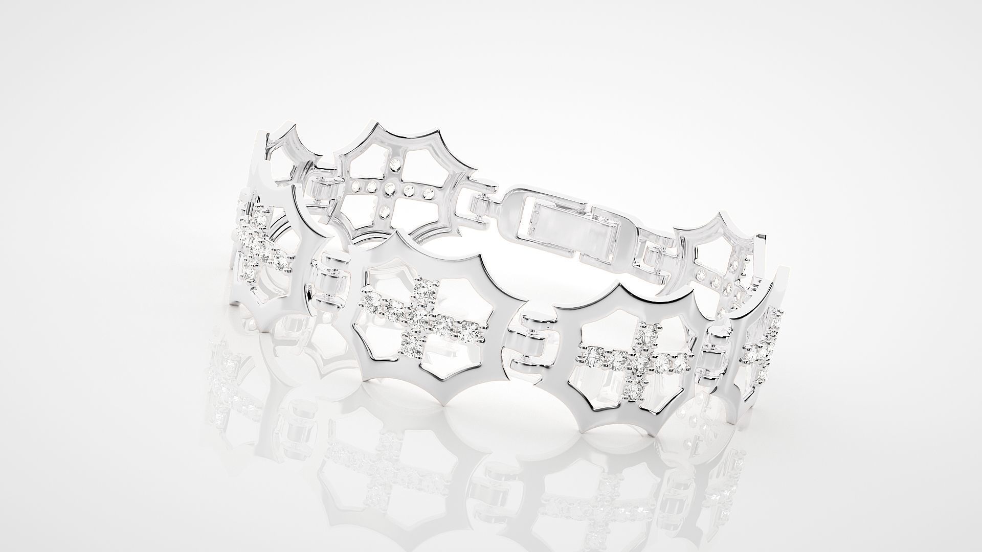Cross High Jewelry Diamond Bracelet 3dm stl renders details 3D print model_11