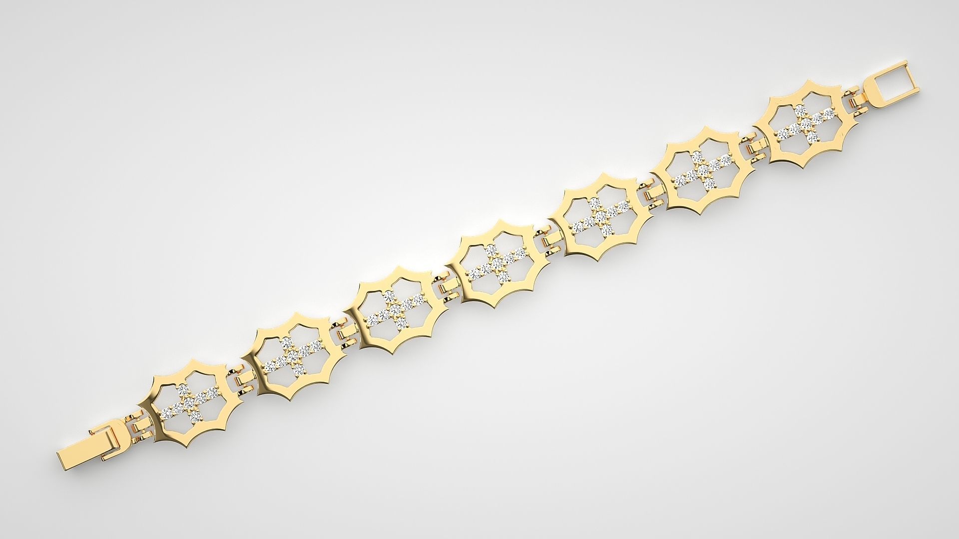 Cross High Jewelry Diamond Bracelet 3dm stl renders details 3D print model_14